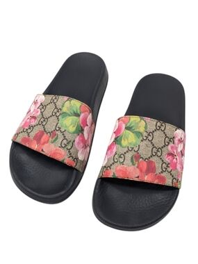 Gucci GG Web Supreme Bloom Floral Slide Sandals Size EU 38